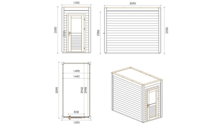 Casetta da giardino in legno Veya 1.59x3.09 m - 4.91 m2 - 28 mm - impregnata