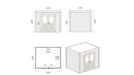 Casetta da giardino in legno Sora 3.09x2.59 m - 8 m2 - 28 mm - impregnata