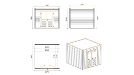 Casetta da giardino in legno Sora 3.09x3.09 m - 9.55 m2 - 28 mm - impregnata