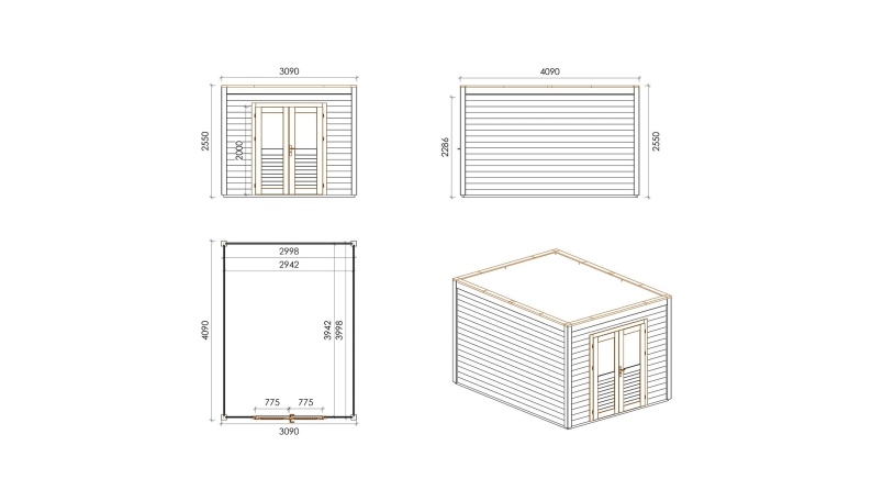 Casetta da giardino in legno Sora 3.09x4.09 m - 12.64 m2 - 28 mm - impregnata