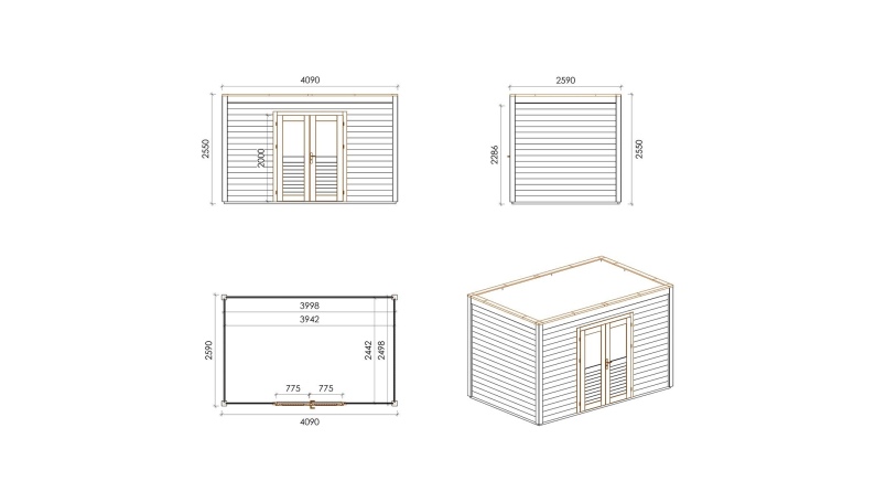 Casetta da giardino in legno Nova 4.09x2.59 m - 10.59 m2 - 28 mm - impregnata