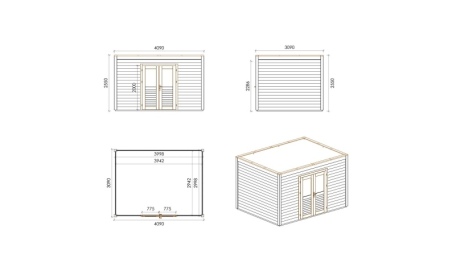 Casetta da giardino in legno Nova 4.09x3.09 m - 12.64 m2 - 28 mm - impregnata