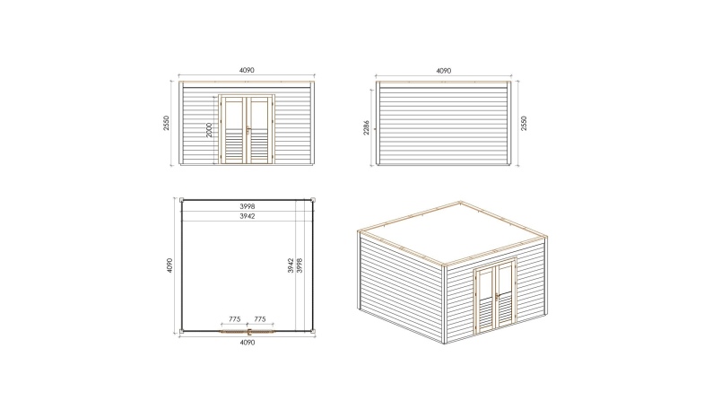 Casetta da giardino in legno Nova 4.09x4.09 m - 16.73 m2 - 28 mm - impregnata