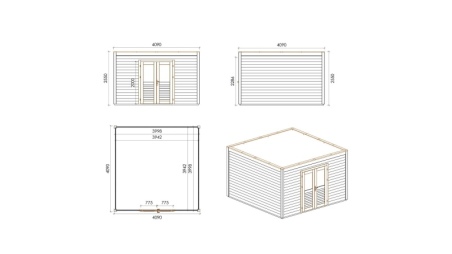 Casetta da giardino in legno Nova 4.09x4.09 m - 16.73 m2 - 28 mm - impregnata