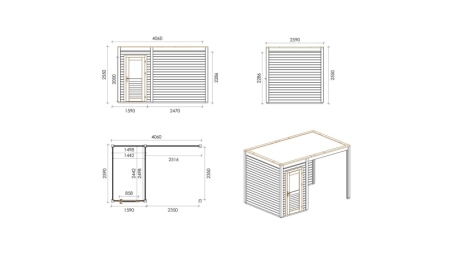 Casetta da giardino in legno Veya 4.06x2.59 m - 10.52 m2 - 28 mm - impregnata