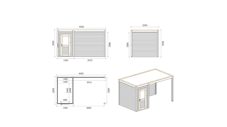 Casetta da giardino in legno Veya 4.56x2.59 m - 11.81 m2 - 28 mm - impregnata