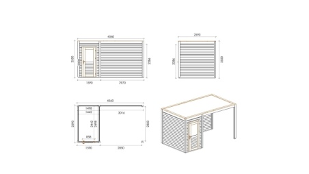 Casetta da giardino in legno Veya 4.56x2.59 m - 11.81 m2 - 28 mm - impregnata