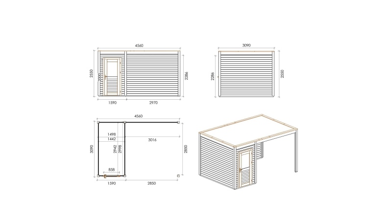 Casetta da giardino in legno Veya 4.56x3.09 m - 14.09 m2 - 28 mm - impregnata