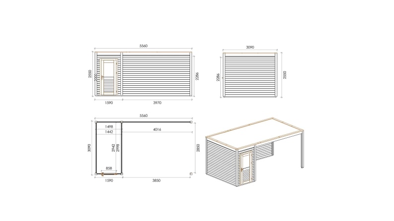 Casetta da giardino in legno Veya 5.56x3.09 m - 17.18 m2 - 28 mm - impregnata