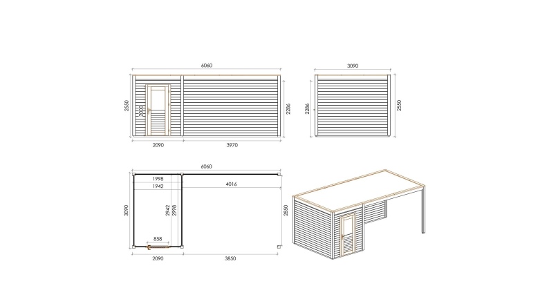 Casetta da giardino in legno Luma 6.06x3.09 m - 18.73 m2 - 28 mm - impregnata