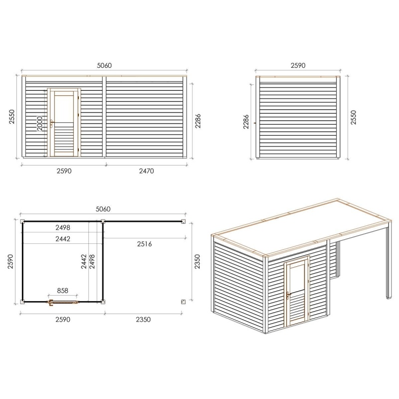 Casetta da giardino in legno Nexa 5.06x2.59 m - 13.11 m2 - 28 mm - impregnata