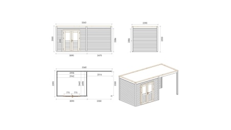 Casetta da giardino in legno Sora 5.56x2.59 m - 14.4 m2 - 28 mm - impregnata