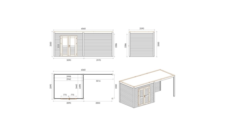 Casetta da giardino in legno Sora 6.06x2.59 m - 15.7 m2 - 28 mm - impregnata