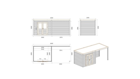 Casetta da giardino in legno Sora 6.06x2.59 m - 15.7 m2 - 28 mm - impregnata