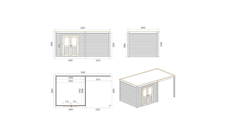 Casetta da giardino in legno Sora 5.56x3.09 m - 17.18 m2 - 28 mm - impregnata