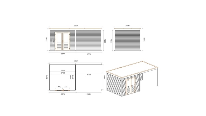 Casetta da giardino in legno Sora 6.06x3.09 m - 18.73 m2 - 28 mm - impregnata