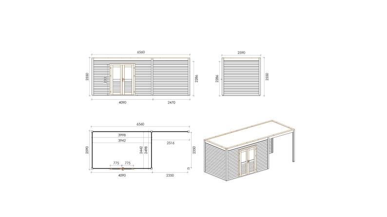 Casetta da giardino in legno Nova 6.56x2.59 m - 16.99 m2 - 28 mm - impregnata
