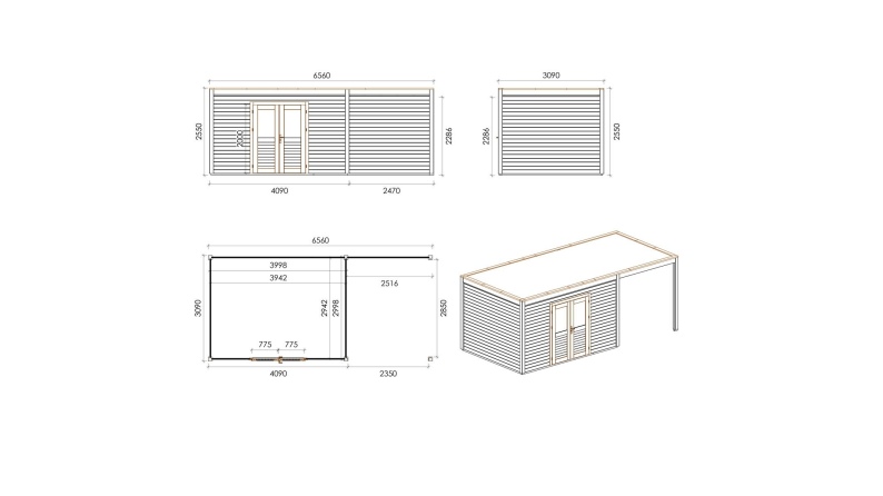 Casetta da giardino in legno Nova 6.56x3.09 m - 20.27 m2 - 28 mm - impregnata