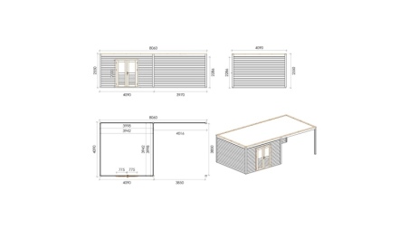 Casetta da giardino in legno Nova 8.06x4.09 m - 32.96 m2 - 28 mm - impregnata