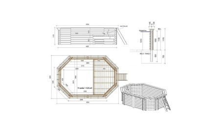 Piscina in legno NEMO 4.3 x 3 – H.1.18 m con spiaggia, azzurro chiaro, con supporti da cementare