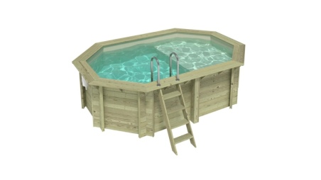 Piscina in legno NEMO 4.3 x 3 – H.1.18 m con spiaggia, sabbia, Su telaio - senza cementazione