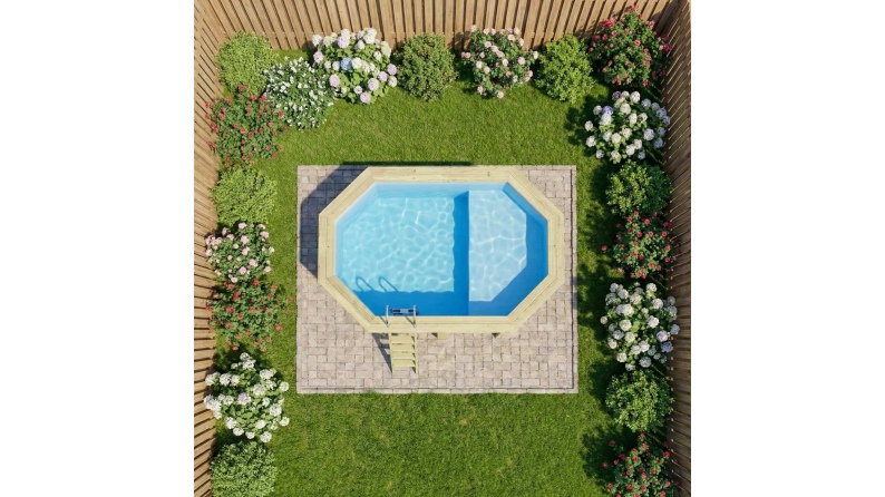 Piscina in legno NEMO 4.3 x 3 – H.1.31 m con spiaggia, azzurro chiaro, con supporti da cementare