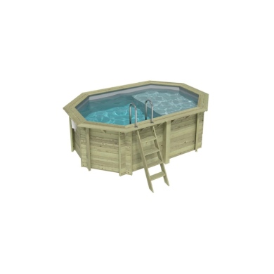 Piscina in legno NEMO 4.3 x 3 – H.1.31 m con spiaggia, grigio, con supporti da cementare