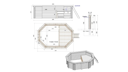 Piscina in legno NEMO 4.3 x 3 – H.1.31 m con spiaggia, sabbia, con supporti da cementare