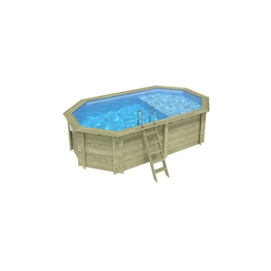 Piscina in legno NEMO 5.79 x 3.49 – H.1.45 m con spiaggia, azzurro chiaro, con supporti da cementare
