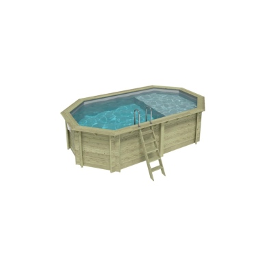 Piscina in legno NEMO 5.79 x 3.49 – H.1.45 m con spiaggia, grigio, Su telaio - senza cementazione