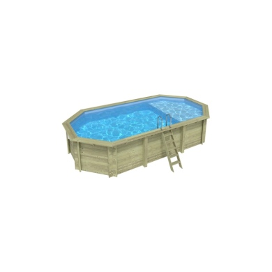 Piscina in legno NEMO 7.3 x 3.97 – H.1.45 m con spiaggia, azzurro chiaro, con supporti da cementare