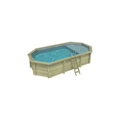 Piscina in legno NEMO 7.3 x 3.97 – H.1.45 m con spiaggia, grigio, Su telaio - senza cementazione