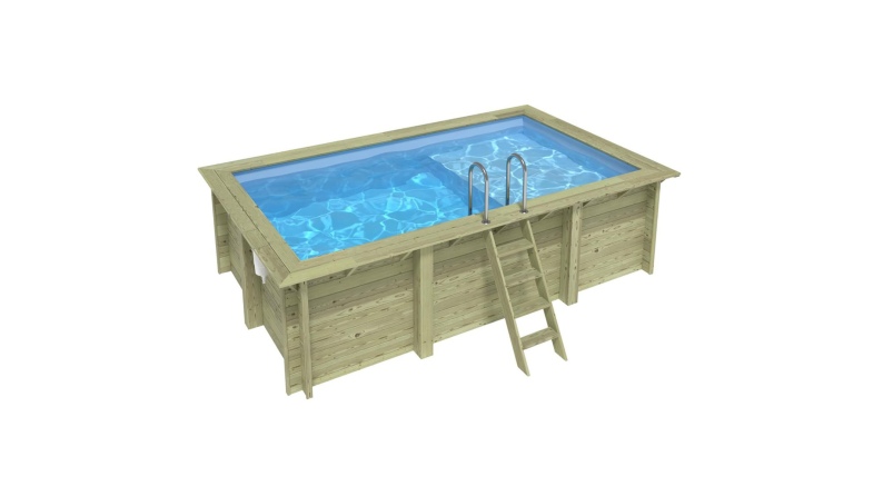 Piscina in legno AQUA 4.65 x 2.85 – H.1.24 m con spiaggia, azzurro chiaro, con supporti da cementare
