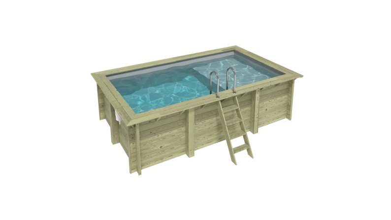 Piscina in legno AQUA 4.65 x 2.85 – H.1.24 m con spiaggia, grigio, con supporti da cementare