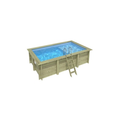 Piscina in legno AQUA 4.65 x 2.85 – H.1.24 m con spiaggia, azzurro chiaro, Su telaio - senza cementazione