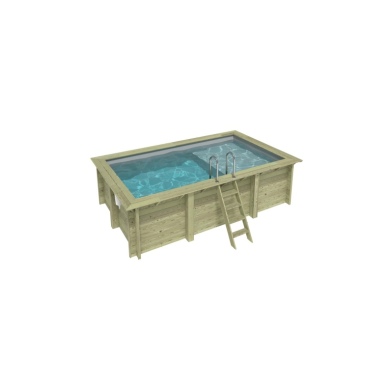 Piscina in legno AQUA 4.65 x 2.85 – H.1.24 m con spiaggia, grigio, Su telaio - senza cementazione