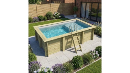 Piscina in legno AQUA 4.65 x 2.85 – H.1.24 m con spiaggia, grigio, Su telaio - senza cementazione