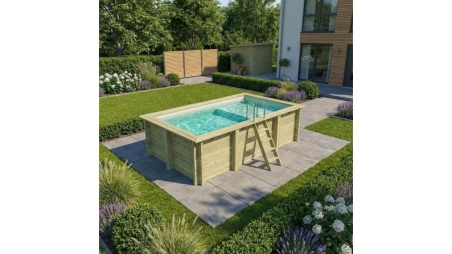 Piscina in legno AQUA 4.65 x 2.85 – H.1.24 m con spiaggia, sabbia, Su telaio - senza cementazione