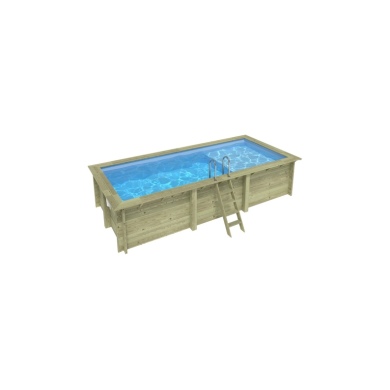 Piscina in legno AQUA 6.1 x 2.85 – H.1.31 m con spiaggia, azzurro chiaro, con supporti fissati al calcestruzzo