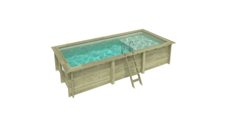 Piscina in legno AQUA 6.1 x 2.85 – H.1.31 m con spiaggia, sabbia, con supporti fissati al calcestruzzo