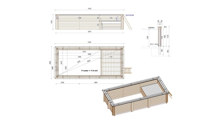 Piscina in legno AQUA 6.1 x 2.85 – H.1.31 m con spiaggia, grigio, Su telaio - senza cementazione