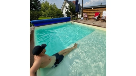 Piscina in legno AQUA 6.1 x 2.85 – H.1.31 m con spiaggia, grigio, Su telaio - senza cementazione