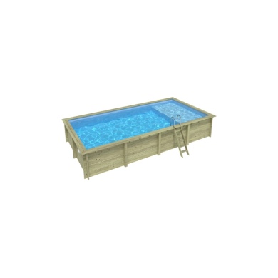 Piscina in legno AQUA 8.5 x 4.35 – H.1.45 m con spiaggia, azzurro chiaro, con supporti da cementare