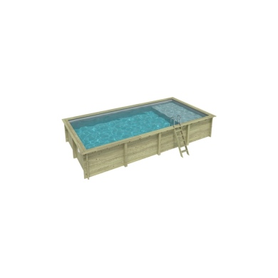 Piscina in legno AQUA 8.5 x 4.35 – H.1.45 m con spiaggia, grigio, con supporti da cementare