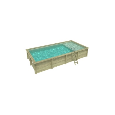 Piscina in legno AQUA 8.5 x 4.35 – H.1.45 m con spiaggia, sabbia, con supporti da cementare