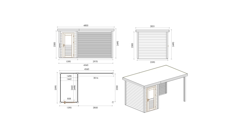 Casetta da giardino in legno Mira 4.56x2.59 m - 11.81 m2 - 28 mm - impregnata