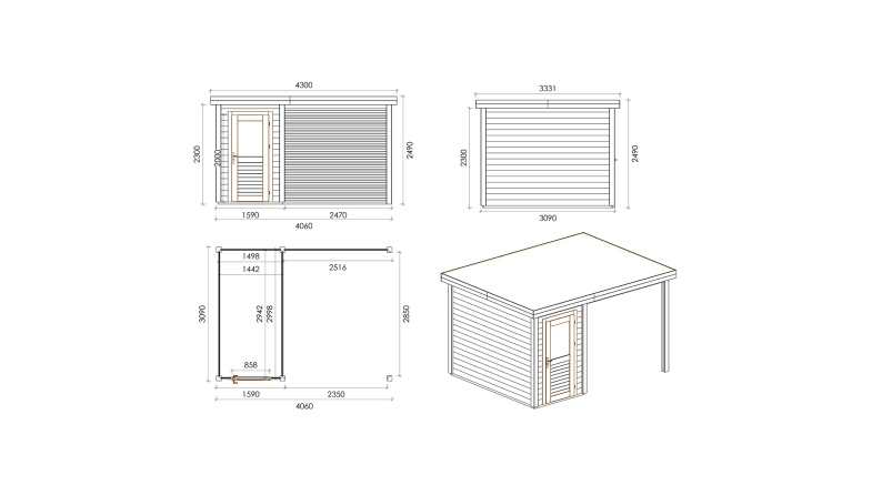 Casetta da giardino in legno Mira 4.06x3.09 m - 12.54 m2 - 28 mm - impregnata