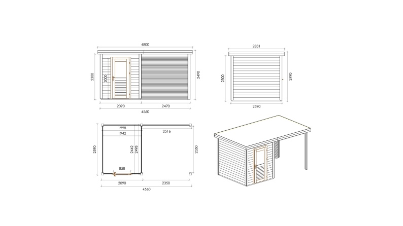 Casetta da giardino in legno Vala 4.56x2.59 m - 11.81 m2 - 28 mm - impregnata