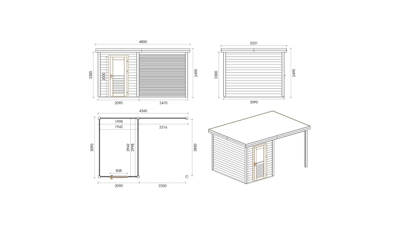 Casetta da giardino in legno Vala 4.56x3.09 m - 14.09 m2 - 28 mm - impregnata