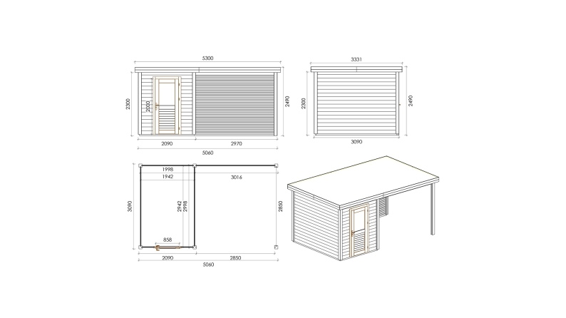 Casetta da giardino in legno Vala 5.06x3.09 m - 15.63 m2 - 28 mm - impregnata